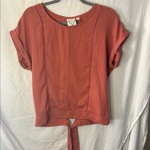 Janetchung Rust TieBack Short Sleeve Blouse